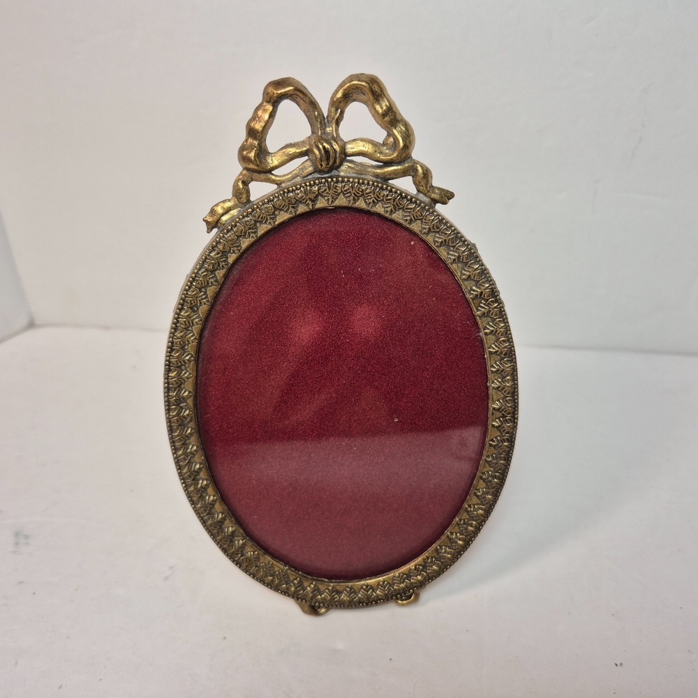 Vintage Italian Brass Oval Picture Frame Ribbon Bow Made in Italy 3.75" x 5.75"